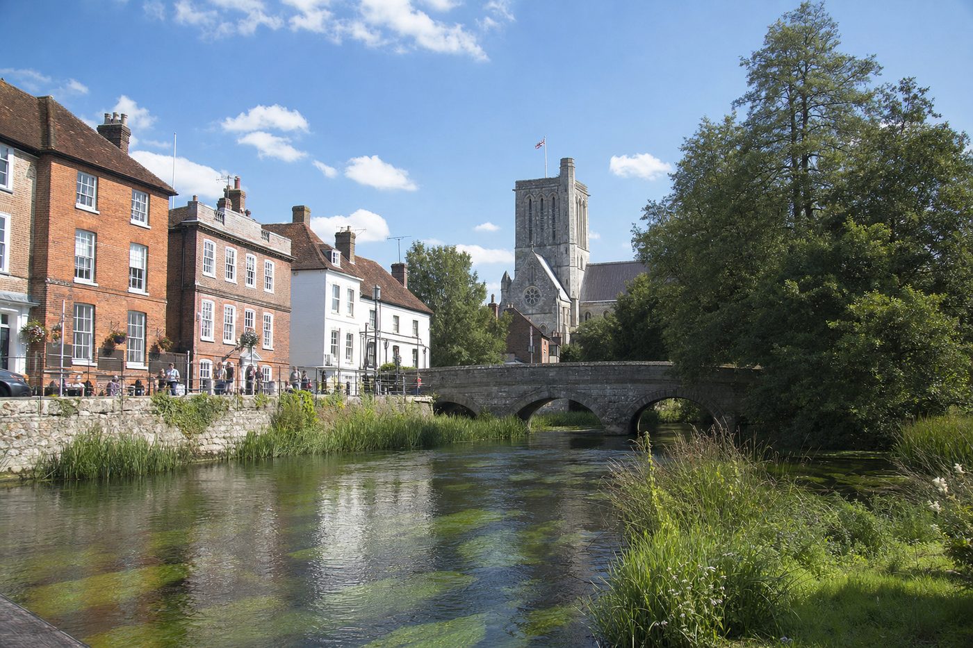 Romsey Abbey and the River Test in the historic market town